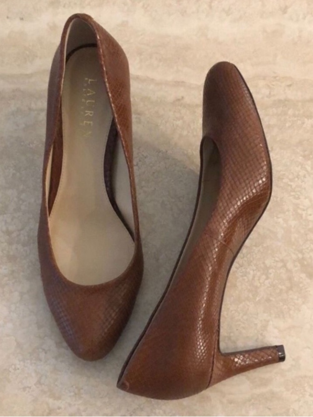 Lauren Ralph Lauren Leather Heel Shoes Brown Pebbled Heels Size 8.5